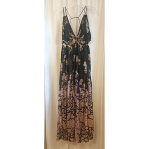 NWT Anthropologie 1X Cutout Maxi Dress Cover Up Black‎ Floral Lounge Plus Sheer